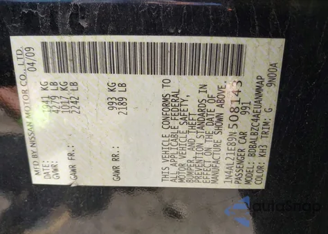 2009 Nissan Altima 2.5/2.5S from USA, damaged, VIN 1N4AL21E89N508143